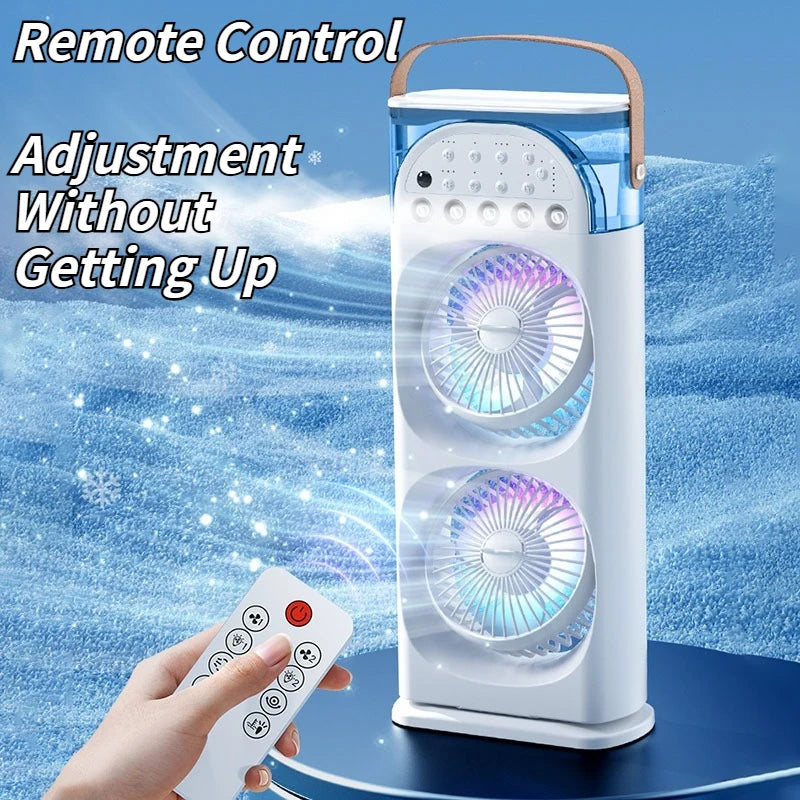 USB Silent Remote Air Cooler, Dual Head Mist Fan for Office Dorm Home, 3-Hole Design, Efficient Cooling, Cross-Border Hot Sale