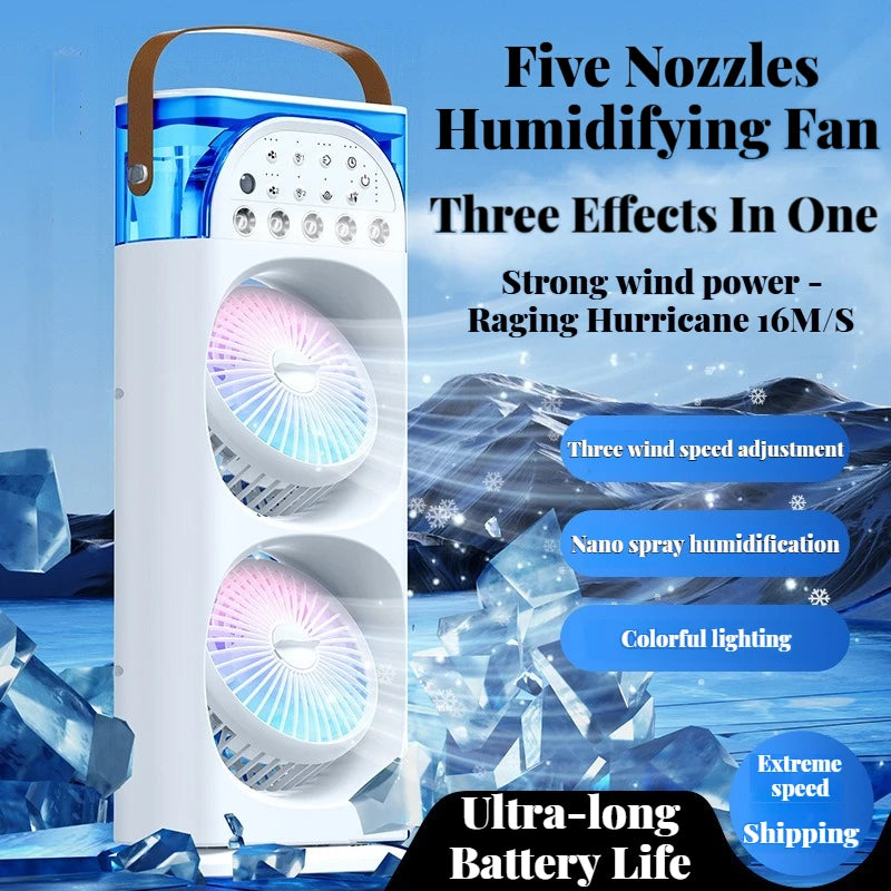 USB Silent Remote Air Cooler, Dual Head Mist Fan for Office Dorm Home, 3-Hole Design, Efficient Cooling, Cross-Border Hot Sale